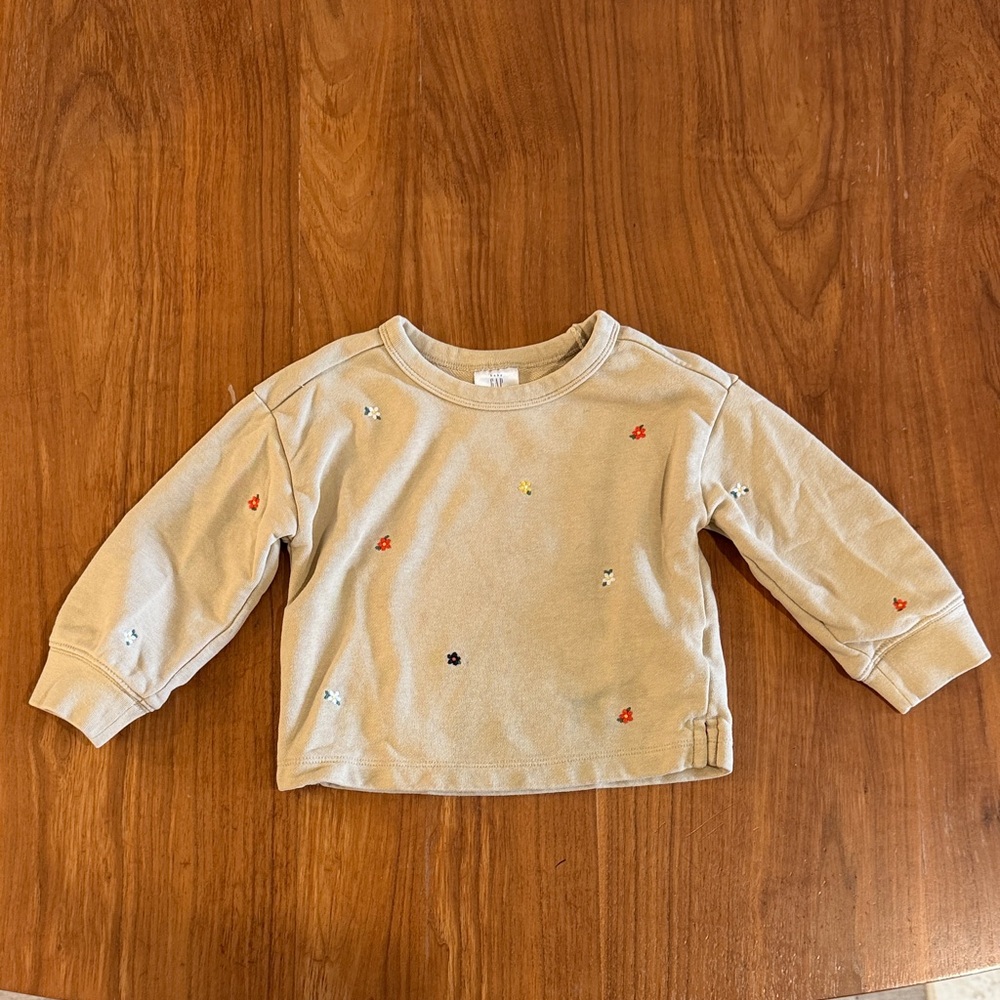GAP Beige Toddler Floral Embroidered Sweatshirt, 2T